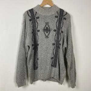 VTG Santoria Womens Beaded Sweater Size M Silk Blend Gray Ugly Christmas Glam